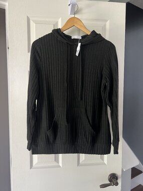 Moshu Ribbed Hoodie Black Lightweight Pullover Long Sleeve NWOT Small